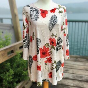 Maggie Barnes Women's Floral Animal Print Crinkle Tunic Top 3/4 Sleeve (Sz 0X)